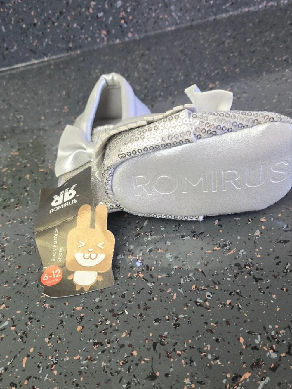 Silver Bow Sequin Baby Walker Shoes